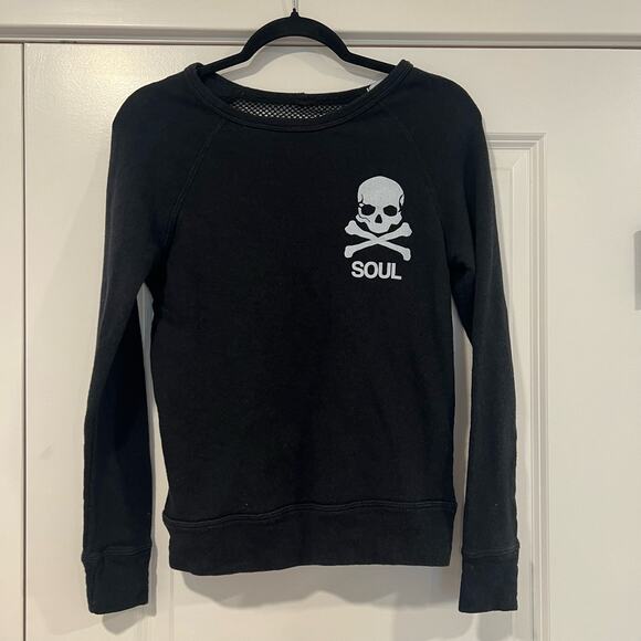 Soulcycle Women's Skull and Crossbones Black Sweatshirt Mesh Size S‎ - Picture 1 of 8